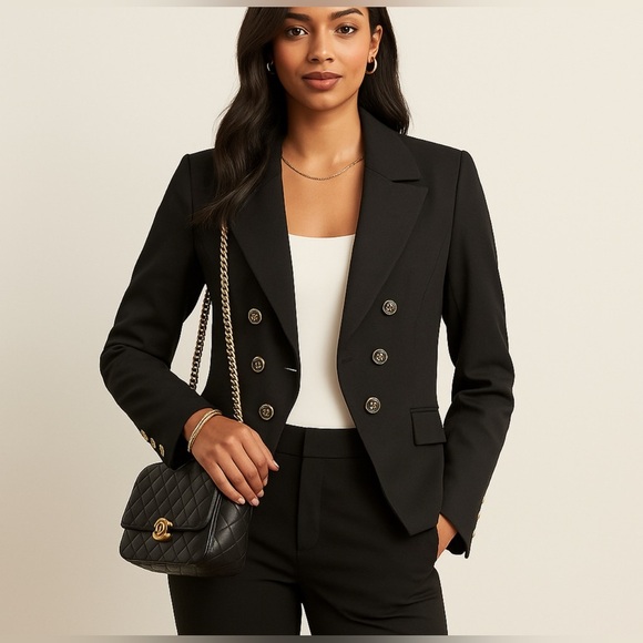 Nanette Lepore Black Gold Button Blazer Classic Double Breasted Office Jacket 12 - Picture 1 of 12